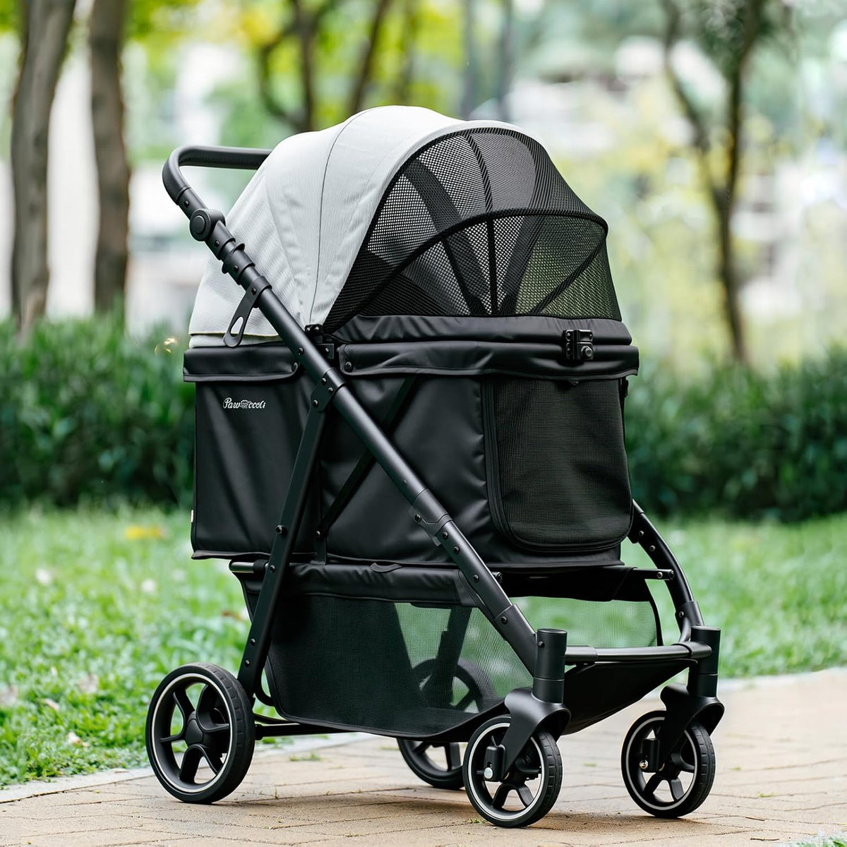 Medium Dog Stroller, Foldable Pet Stroller with Adjustable Handle & No Zip Entry, Storage Basket &