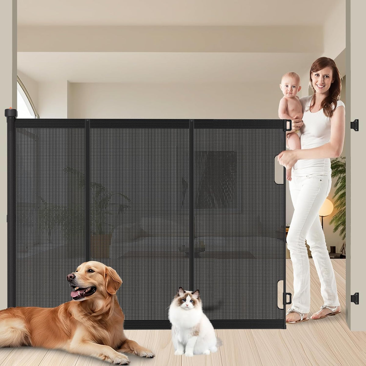 Extra Tall Retractable Baby Gates: 51" Tall Pet Gate, Extend up to 200" Wide, Mesh Baby Gate with