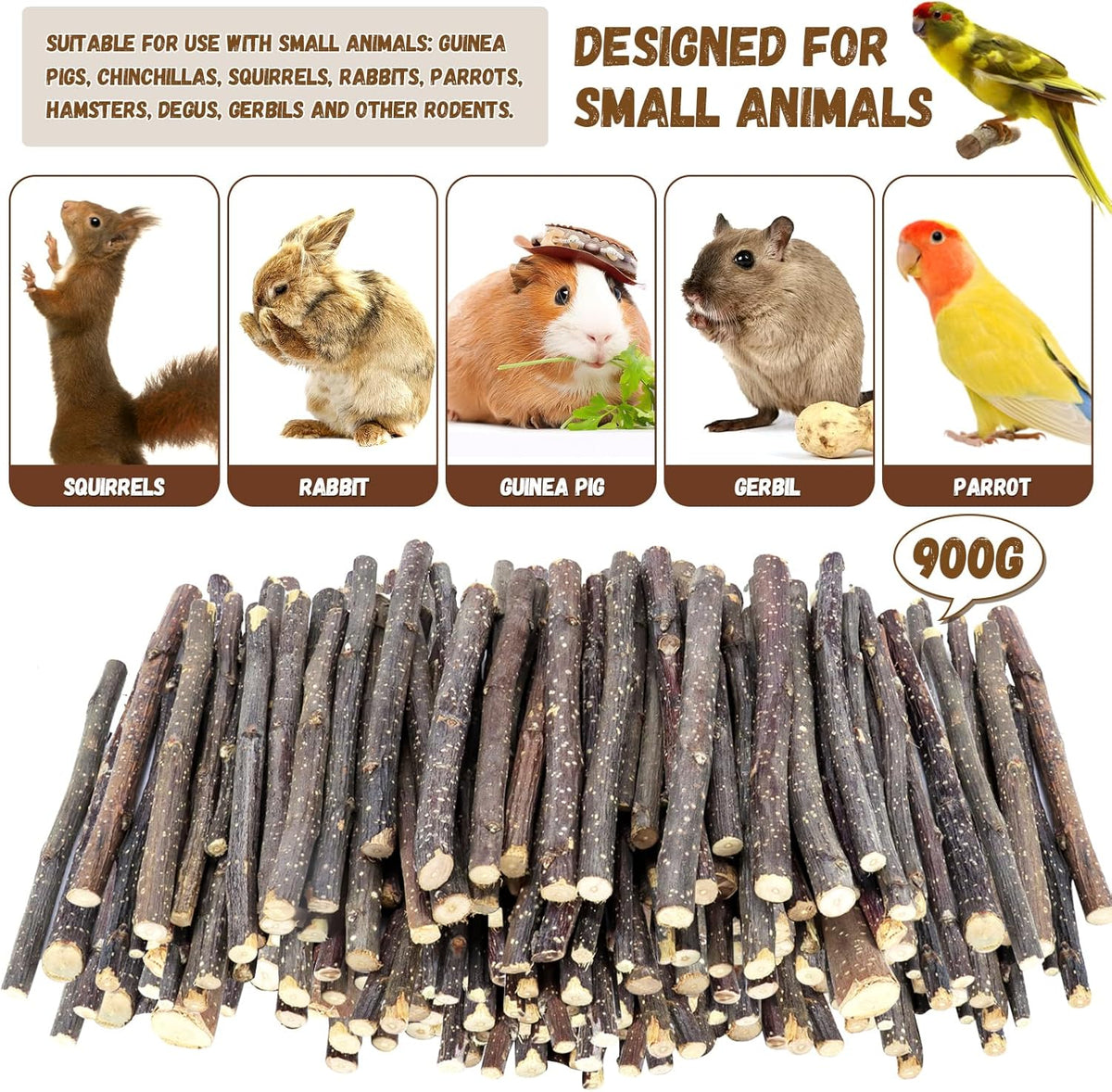 900g/2lb Small Apple Sticks Animals Molar Wood Treats Toys for Rabbits Chinchillas Guinea Pig