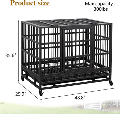 JY QAQA 48/38 Inch Heavy Duty Indestructible Dog Crate Double Doors Escape Proof Cage