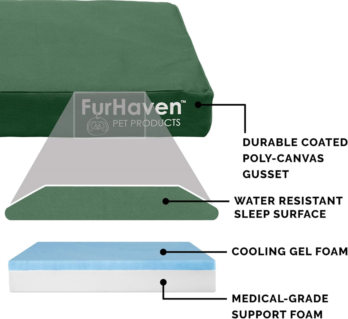 Furhaven Water-Resistant Cooling Gel Dog Bed for Large Dogs w/ Removable Washable Cover, For Dogs