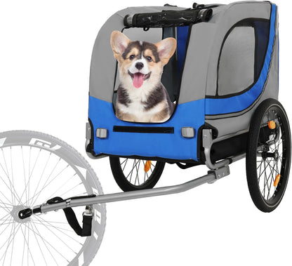 Blue-Grey Large Folding Bike Trailer for Dogs – Heavy-Duty Steel Frame, 66LB Capacity Pet Carrier