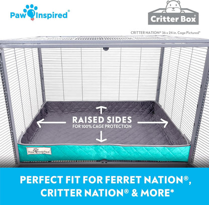 Paw Inspired Critter Box Washable Cage Liner, Reversible Fleece Bedding with Raised Sides for