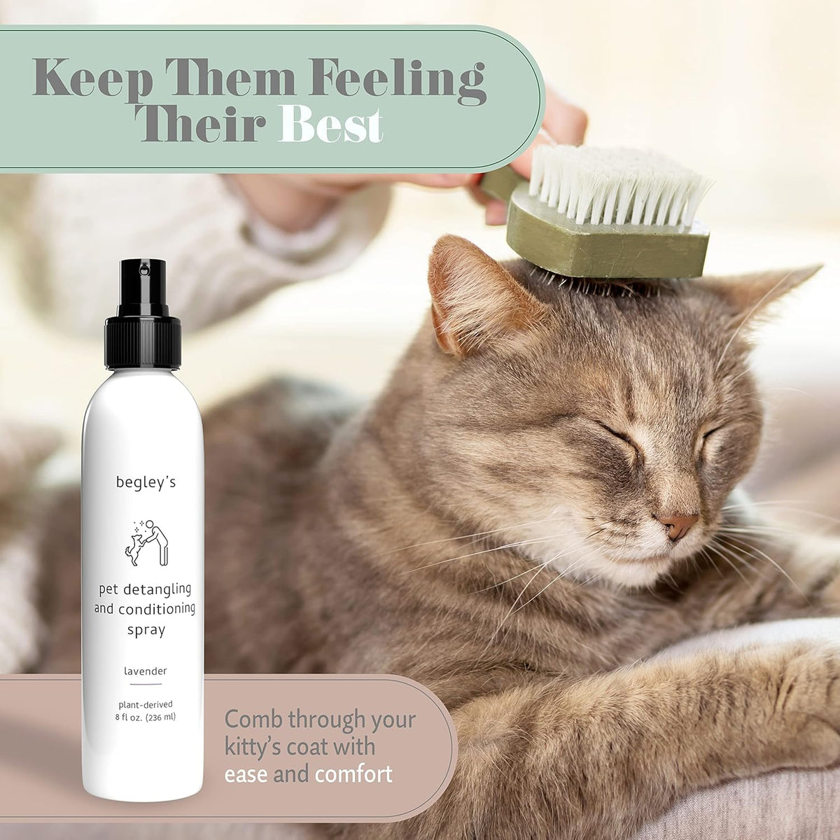 Begley's Pet Detangling Spray - Premium Essential Oil Scented Detangler Spray for Dogs, Puppies &