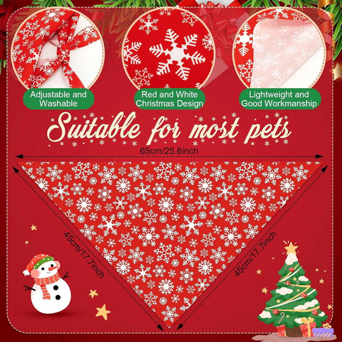 Abbylike 200 Pcs Christmas Dog Bandanas Bulk Xmas Red and White Bandanas for Dogs Triangle Kerchief