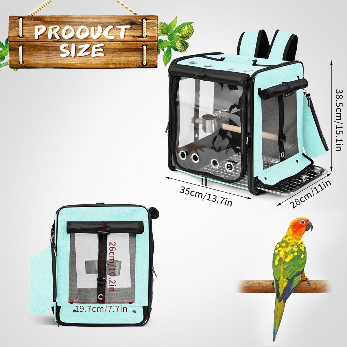 Suertree Bird Carrier with Seat Belt for Car Travel, Bird Backpack Carrier with Indestructible