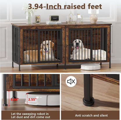 EasyCom 78 Inch Dog Crate Furniture for 2 Dogs, Extra Large Double Dog Cage Large Breed, XXL Thick