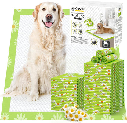 CROCI Pee Pads for Dogs 30x36in Daisy Pattern, Puppy Pads with Adhesive Tabs Super Absorbent Up to