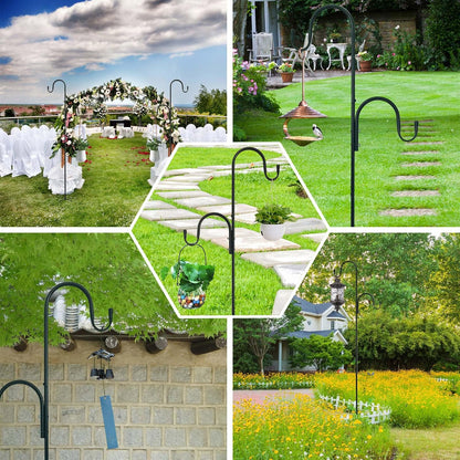 MIPON 2 Pack 78 Inch Double Shepherds Hooks for Outdoor Bird Feeder,Hanging Plants,Solar