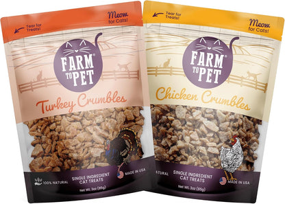 Farm To Pet Cat Treat Crumbles | Single Ingredient Chicken and Turkey, Chicken Snacks - Healthy