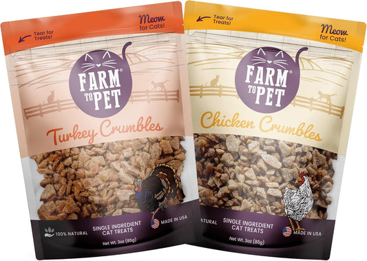 Farm To Pet Cat Treat Crumbles | Single Ingredient Chicken and Turkey, Chicken Snacks - Healthy