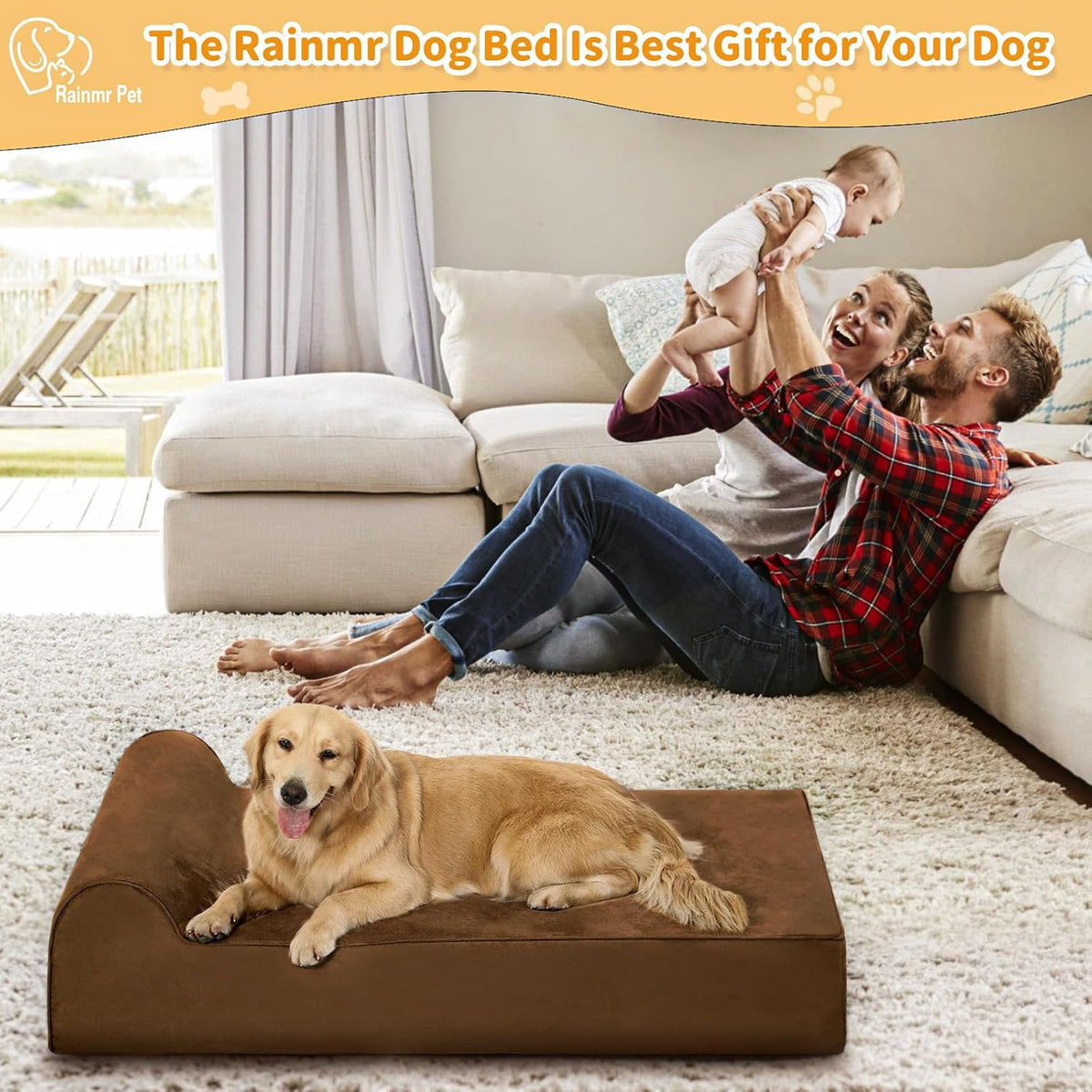 Large Orthopedic Dog Bed, 7" Memory Foam with Waterproof Liner, Chew Resistant Microsuede Cover