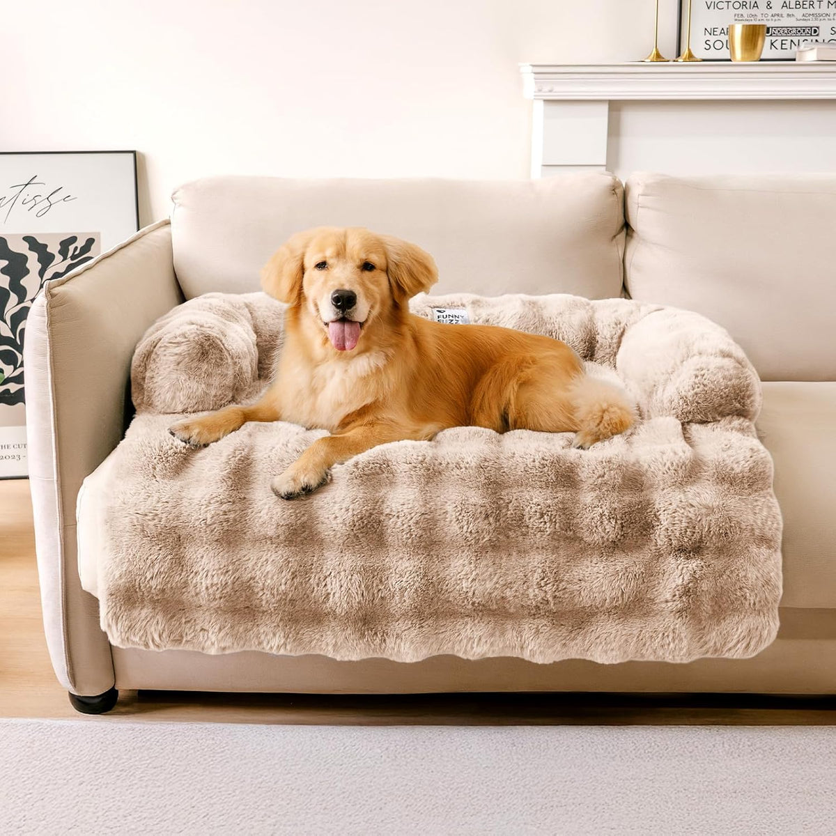 FUNNY FUZZY Pet Fluffy Fuzzy Calming Dog Couch Bed Sofa Protector Washable Pets Mat for Large