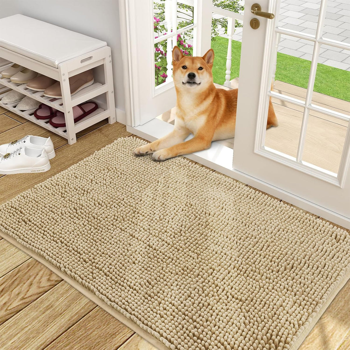 OLANLY Dog Door Mat for Muddy Paws 48x30, Absorbs Moisture and Dirt, Absorbent Non-Slip Washable