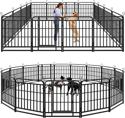 Dog Playpen Outdoor 16 Panels Heavy Duty Dog Fence 32" Height with Thick Pipe Anti-Rust with Doors