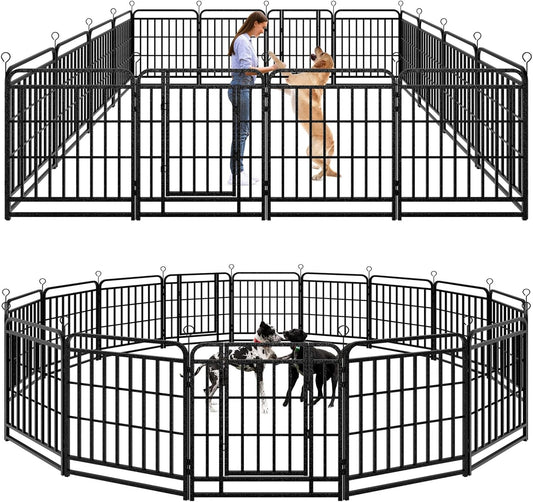 Dog Playpen Outdoor 16 Panels Heavy Duty Dog Fence 32" Height with Thick Pipe Anti-Rust with Doors