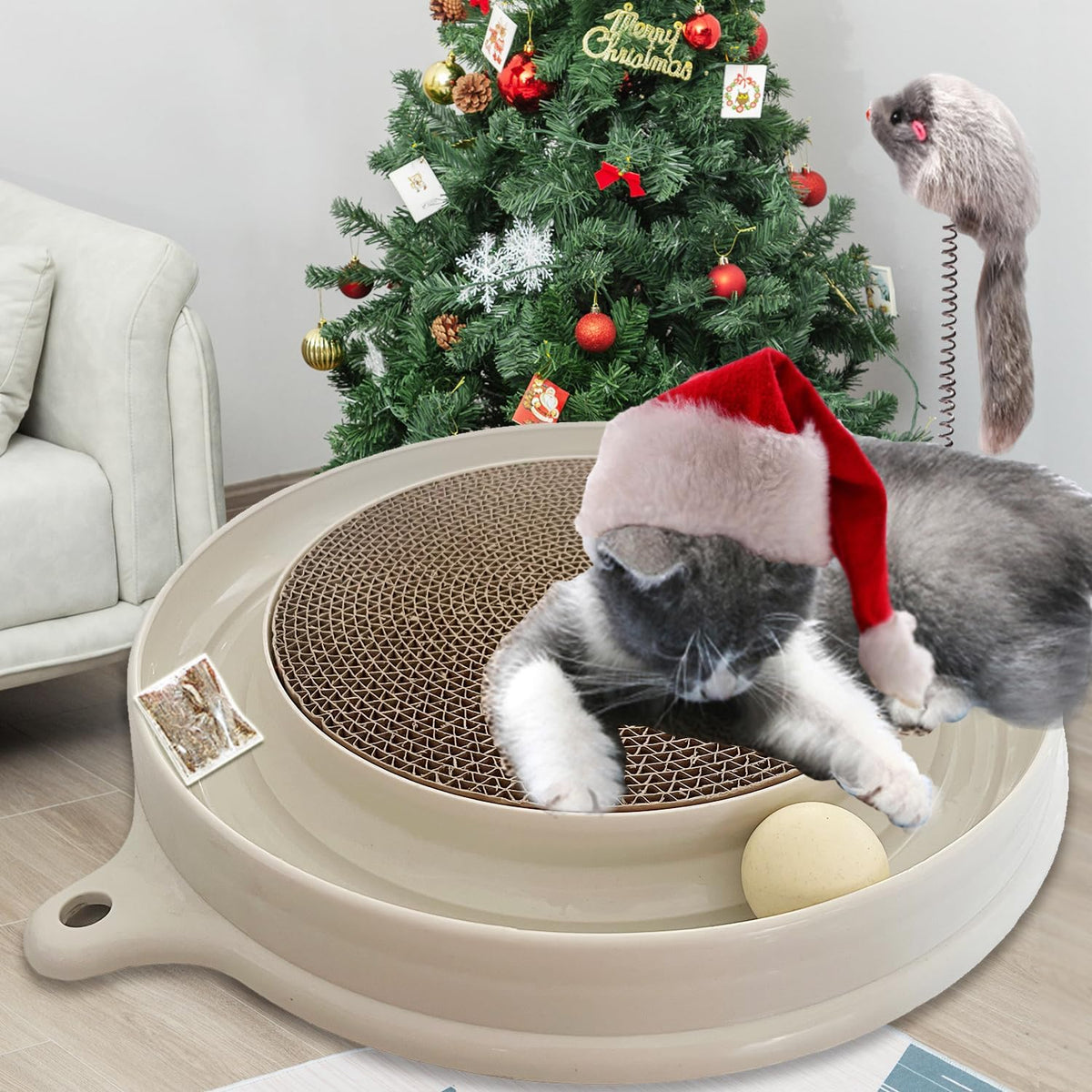 AUOON Cat Scratcher Toy - Cat Scratch Pad with Cat Toy Ball Track and Plush Mouse Toy for Indoor