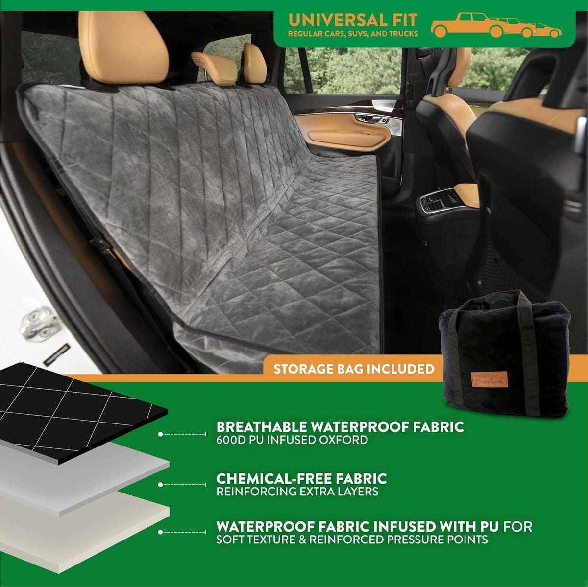 Plush Paws Products Velvet Rear Car Seat Protector w/Hammock | Washable & Waterproof Back Seat Dog