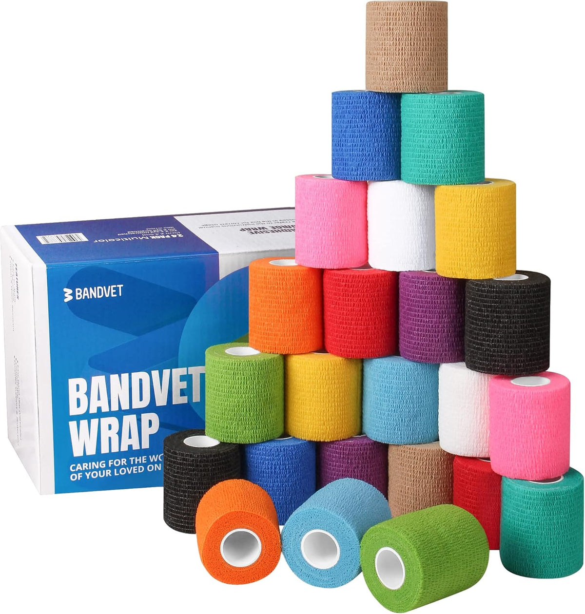 Self Adhesive Bandage Wrap - Pack of 24, Assorted Colors, Non-Woven, Breathable & Water-Resistant