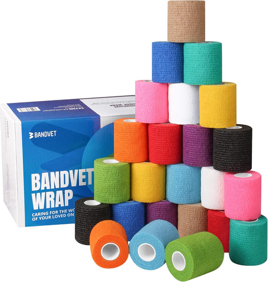 Self Adhesive Bandage Wrap - Pack of 24, Assorted Colors, Non-Woven, Breathable & Water-Resistant