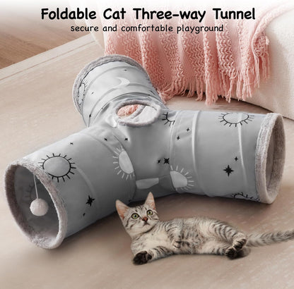 Tempcore Pet Cat Tunnel Tube Cat Toys 3 Way Collapsible, Cat Tunnels for Indoor Cats Fleece-Lined