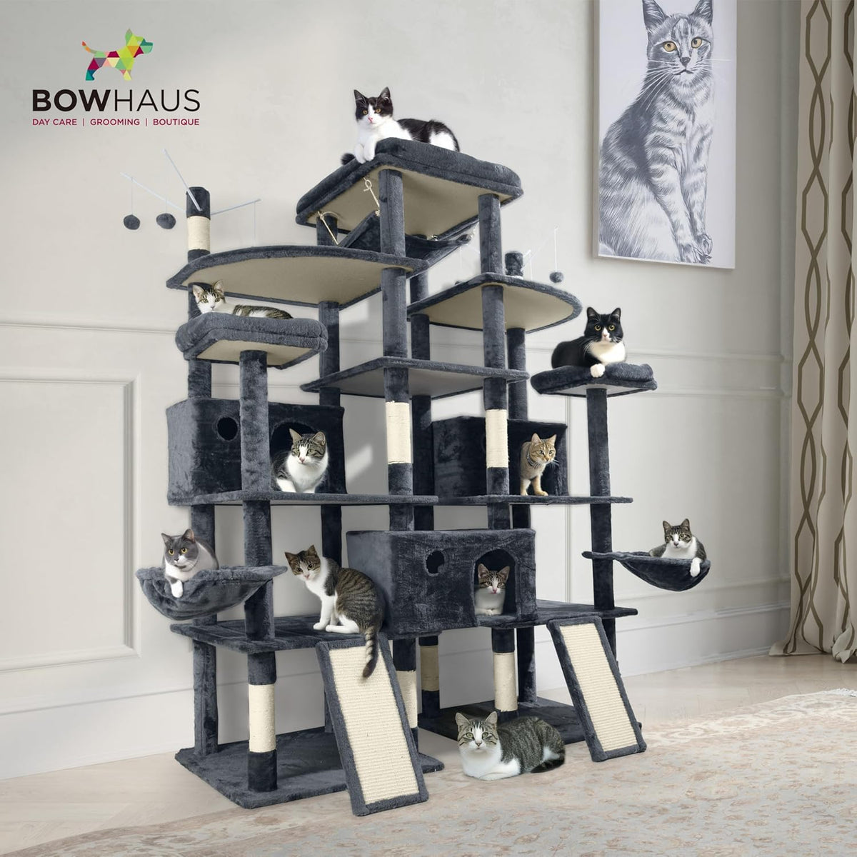 Extra Large 80-Inch Tall Cat Tree w/Widened Perch for Large Cats, Big Cat Tower Indoor, Modern