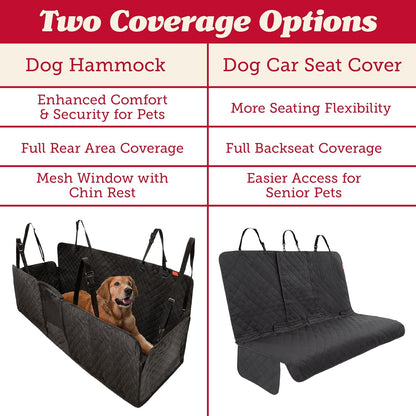 Lusso Gear Dog Car Seat Cover for Back Seat - 100% Waterproof Dog Hammock - Padded Headrest and