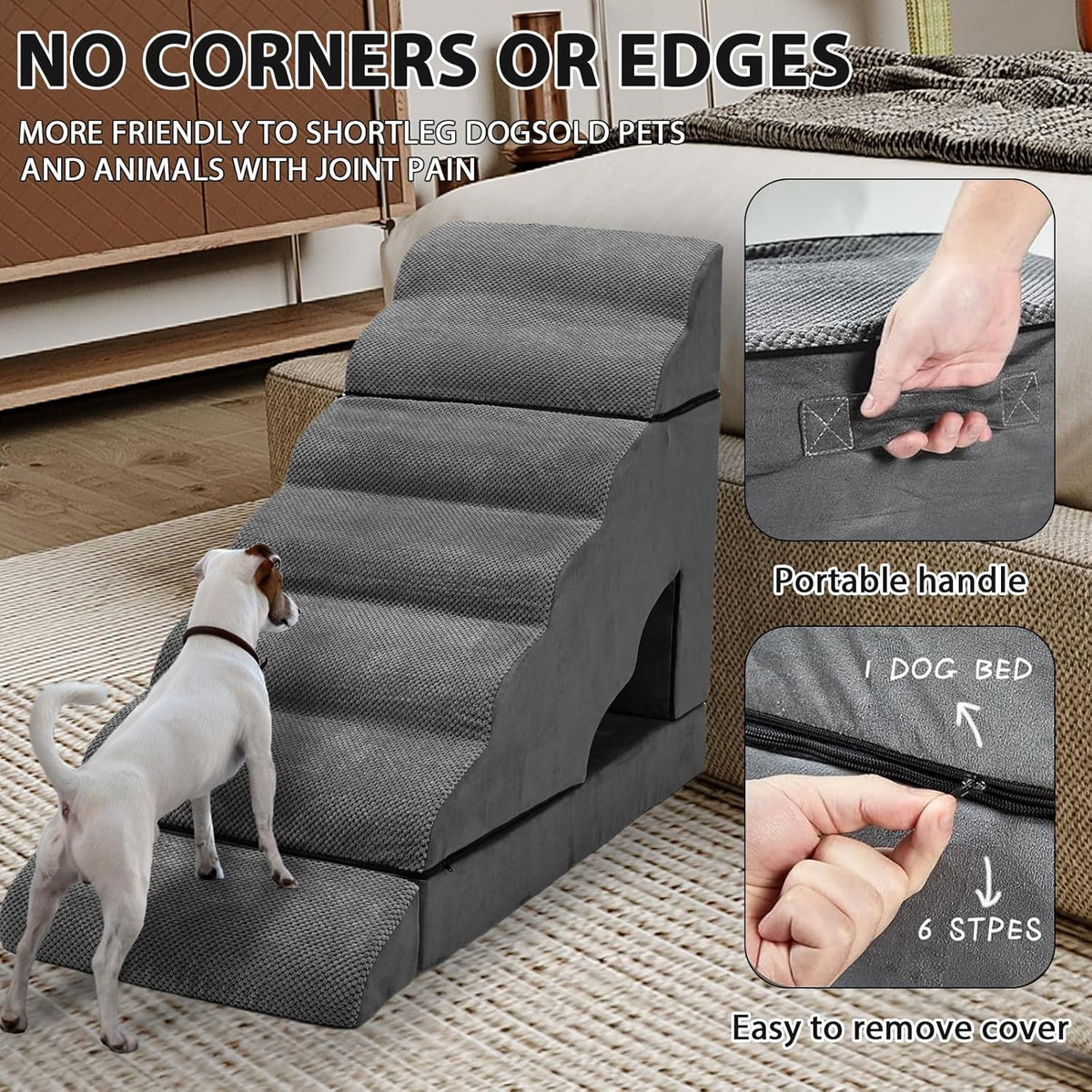 Foam Dog Stairs & Steps Ramps for High Beds 30-36 inches High Tall Large Dogs, LitaiL 7 Step Pet
