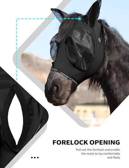 Harrison Howard Horse Fly Mask with Forelock Opening Stretch Breathable and Comfortable for Horses