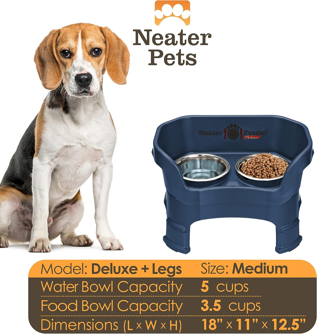 Neater Feeder Deluxe Mess Proof Dog Bowls Elevated Medium Sized Dogs (19-40 lbs) Made in USA, No