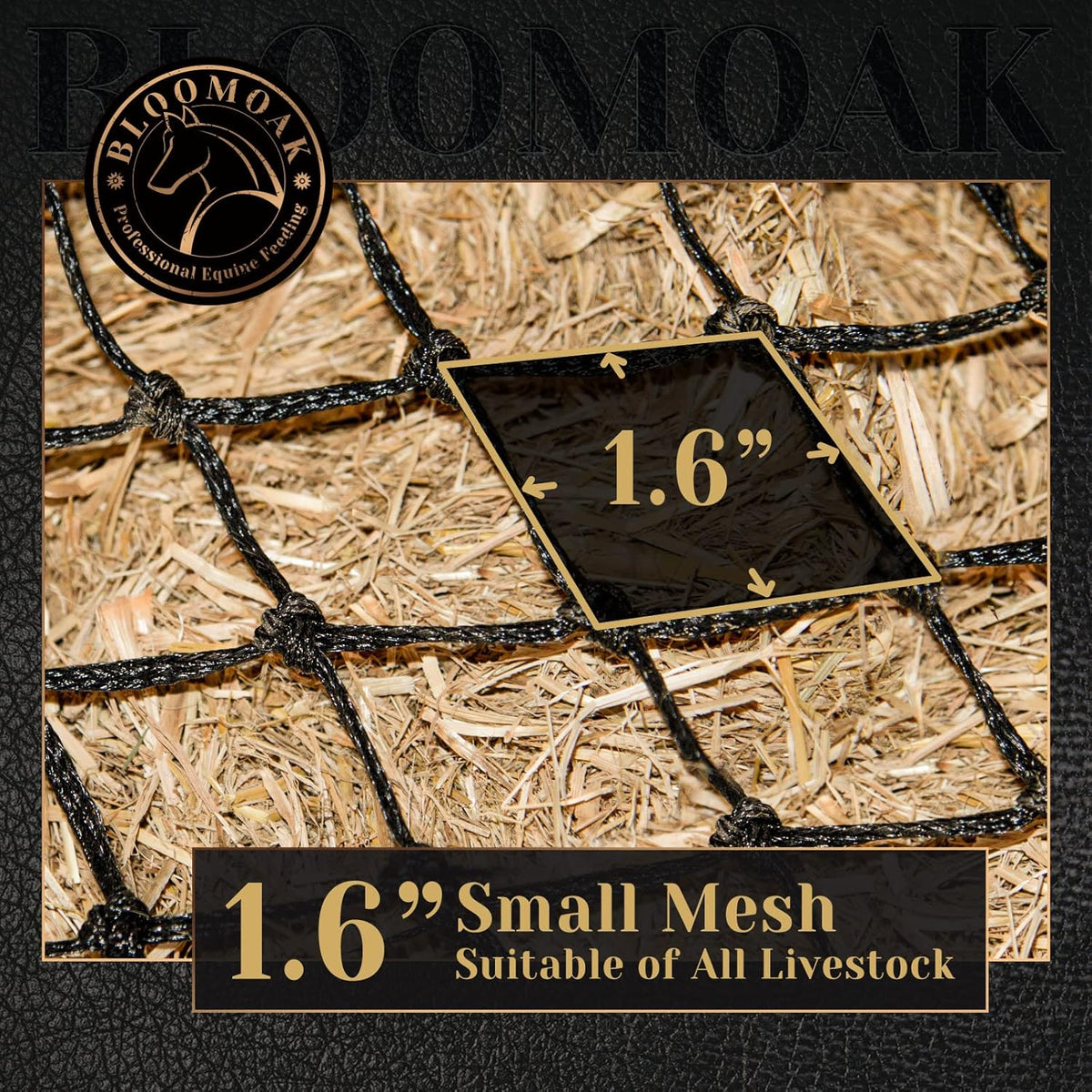 Bloomoak Slow Hay Net Feeder for Horses, Durable Soft Black PE 2/3 String Hay Bales Bags, Fit
