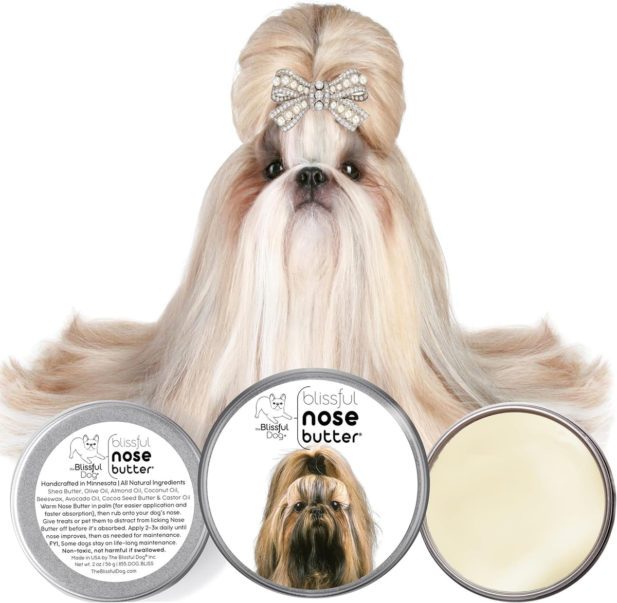 The Blissful Dog Shih Tzu Nose Butter for Dry, Cracked Skin, Lick-Safe Dog Nose Balm with