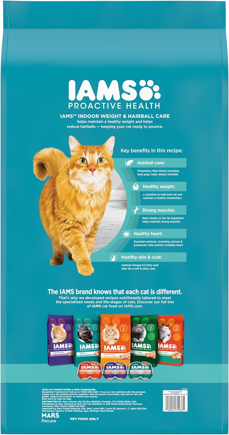 IAMS Proactive Health Indoor Weight Control & Hairball Care Adult Dry Cat Food, Chicken & Turkey
