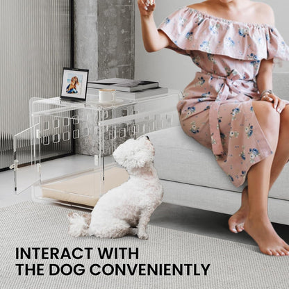 Sumerflos Clear Acrylic Dog Crate - Modern Dog Kennel Furniture, Indoor End Table Dog Crate
