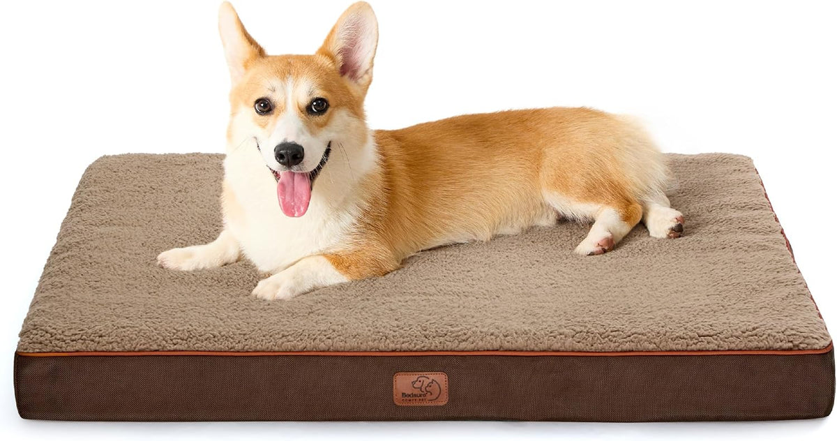 Bedsure Large Dog Bed for Crate - Orthopedic Flat Pet Beds with Removable Washable Cover, Egg Crate