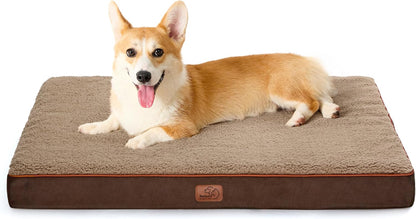 Bedsure Large Dog Bed for Crate - Orthopedic Flat Pet Beds with Removable Washable Cover, Egg Crate