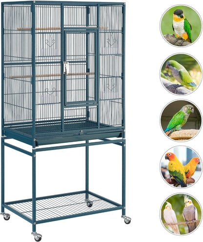 Yaheetech 54inch Metal Large Parrot Parakeet Flight Bird Cage w/Rolling Stand for Small Parrots
