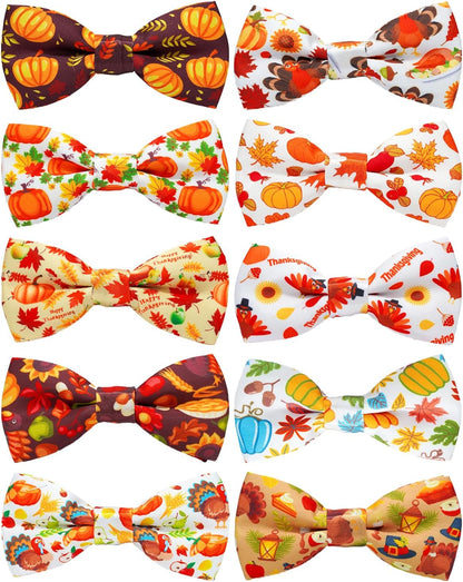 PET SHOW 10 Pack Thanksgiving Big Dog Bow Ties for Large Medium Dogs Sliding Collar Attachments