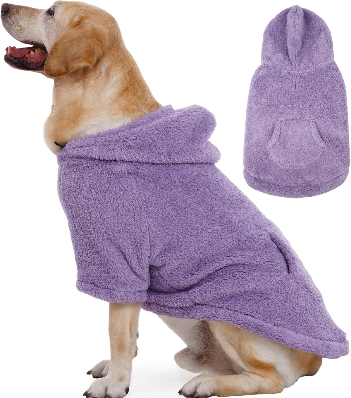 IDOMIK Fuzzy Dog Sweater with Adjustable Hood, Warm Fleece Dog Sweater Hoodie with Harness Hole &