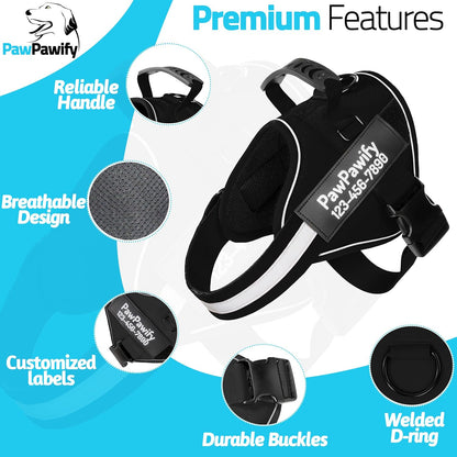 PawPawify Custom No Pull Dog Harness with Name and Phone Number, Heavy Duty Personalized Pet Vest