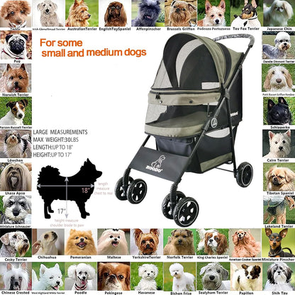 ROODO 4 Wheel Dog Cat Pet Stroller Best Lightweight Foldable Compact Portable Jogger All Terrain