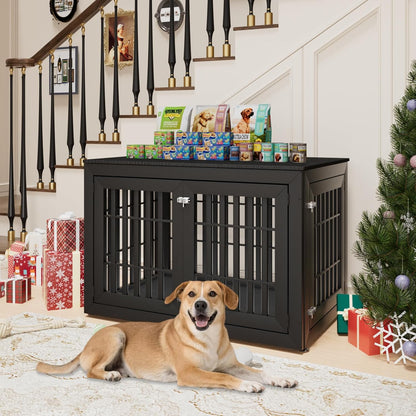48" Heavy Duty Dog Crate Furniture for Small,Medium and Large Dogs,Rustic Wooden Dog Cage Kennel