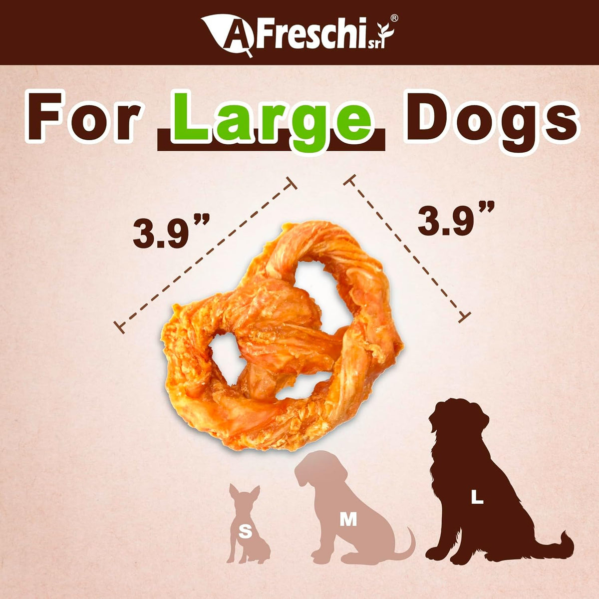 Afreschi Natural Turkey Tendon Pretzel (L) 1 Unit per Pack, Dog Treats for Signature Series, All