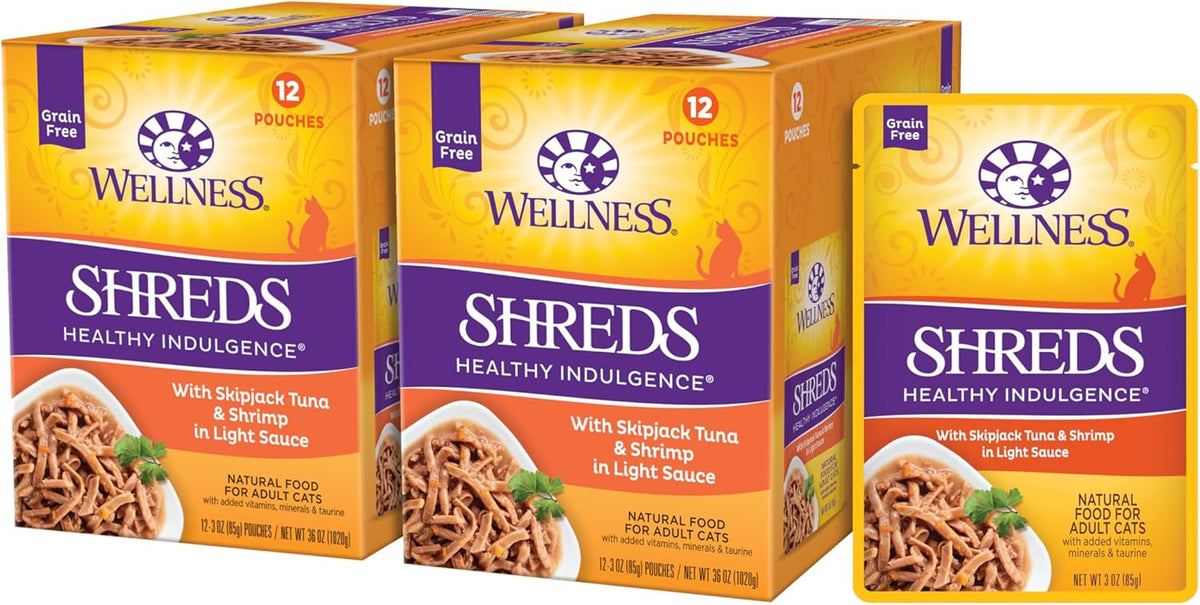 Wellness Healthly Indulgence Shreds Adult Wet Cat Food, Natural, Protein-Rich, Grain Free, 3 Ounce