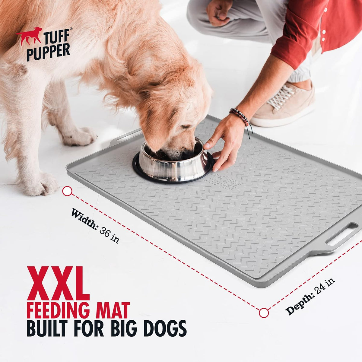 Tuff Pupper XXL Dog Feeding Mat 36x24 for Food and Water | Waterproof Silicone Placemat for Floors