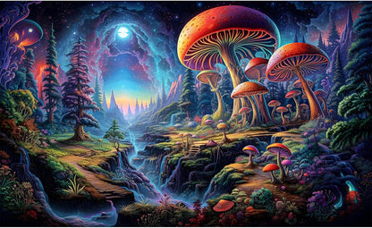Forest Aquarium Background Fantastic Cartoon Forest Landscape with Mushrooms and Flowers Terrarium