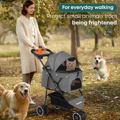 Pet Stroller,Dog Stroller for Small Medium Dogs Cats,3 Wheels,Foldable,with Breathable Mesh