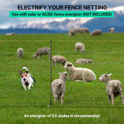 Electric Fence Netting, 49.6" H x 164' L, PE Net Fencing Kit with 14 Posts Double Spiked, Utility