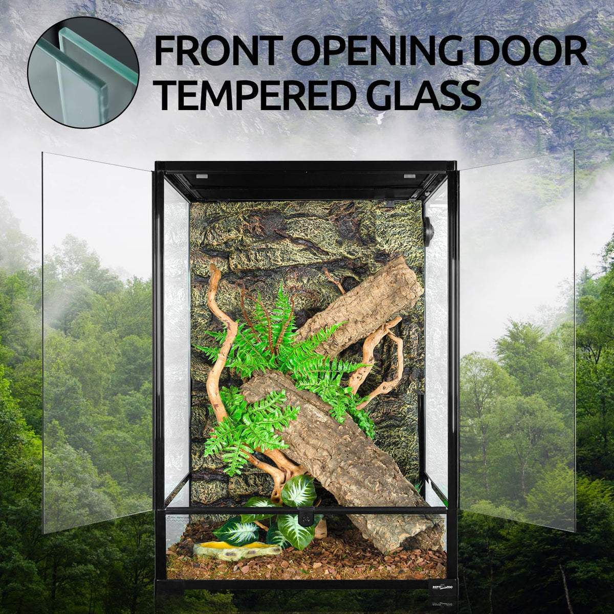 REPTIZOO 90 Gallon Reptile Terrarium 24" x 24" x 36" Large Glass Reptile Tank, Tall Terrarium with
