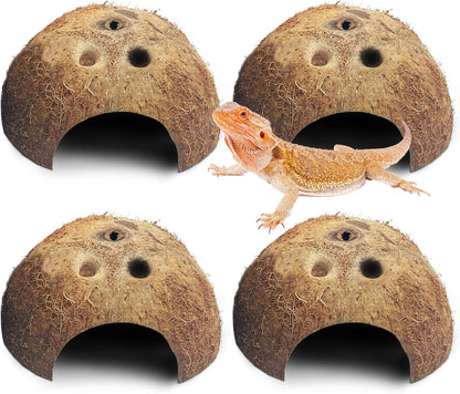PINVNBY Natural Coconut Reptile Hideouts Lizard, Coco Hut Hermit Crab Hut Aquarium Fish Hide Cave